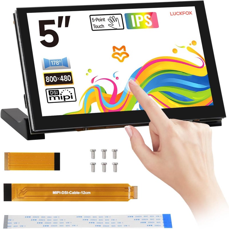 KLAYERS LUCKFOX DSI Display for Pi 5/4B/CM4/CM3 Support 3D Printing, Capacitive Touch 800x480, Toughened Glass LCD Panel for Raspberry Pi 5 - Image 1